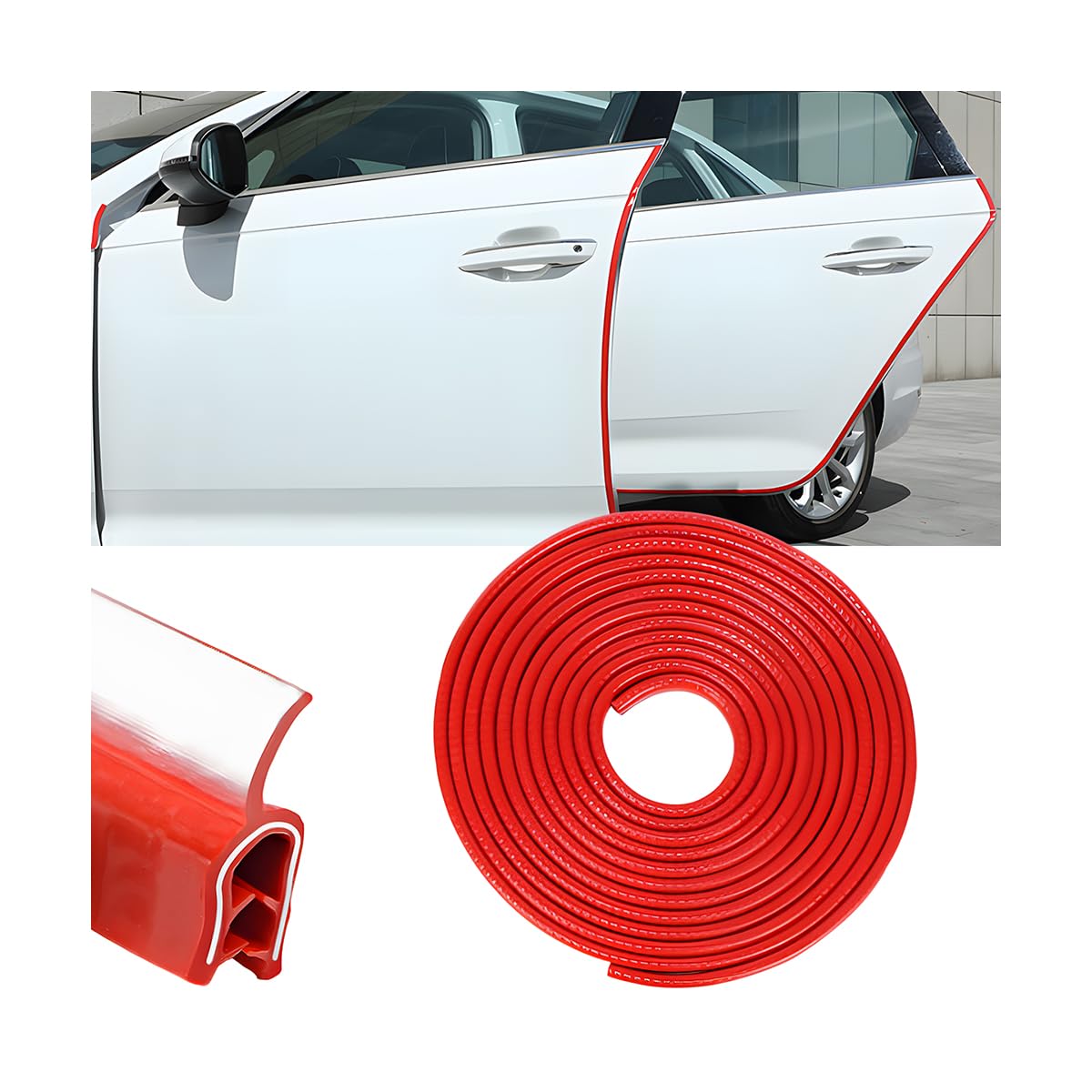 Photo 1 of Osilly Car Door Protector Edge Guards, 33Ft Anti Collision U Shaped Automobile Door Seal Protector, No Glue Vehicle Exterior Edge Trim Protective Strip Accessories, Universal Fit (Red)