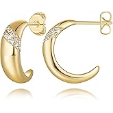 YAUVC 14K Gold Earrings for Women Gold Hoop Earrings for Women Hoop Earring for Womens Hoops Graceful Crescent Moon-Shaped Curve with Cubic Zirconia Hoops Stud Earring for Womens 18mm