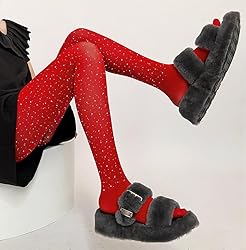 LUCKELF Girls Red Glitter Tights, Rhinestone, 6-8