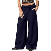 HeSaYep Womens Fleece Lined Sweatpants Wide Leg Baggy Thermal Lounge Pants Raw Hem Elastic Waist Oversized Sweat Pants
