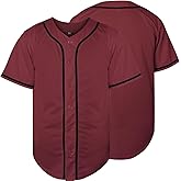 Rioofinx Blank Baseball Jersey, Short Sleeve Plain Jersey Shirt Sports Hip Hop for Men Women(X-Large, Claret)