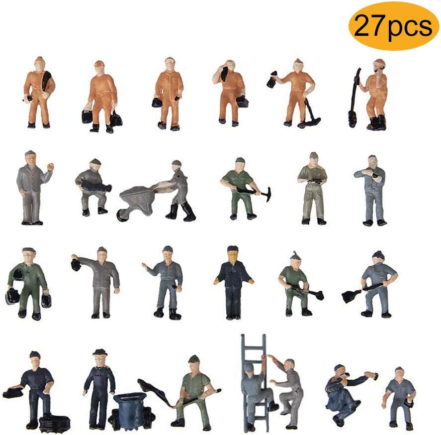 Kinear 27PCs Model Trains Architectural 1:87 Scale Painted Railroad Worker Model Figure Miniature HO Scale Figures for Miniature Scenes