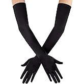 FLORVIV Long Opera Party Gloves for Women Formal, Black Gloves Halloween Costume 1920s Satin Tea Party