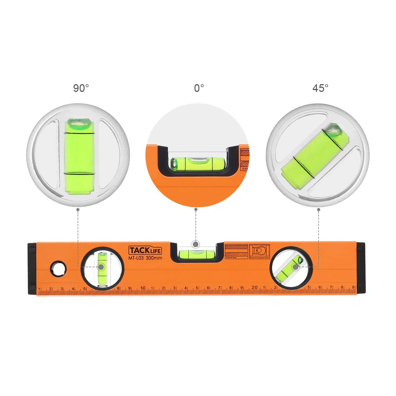 Measuring Shock Resistant Spirit Level with Standard and Metric Rulers