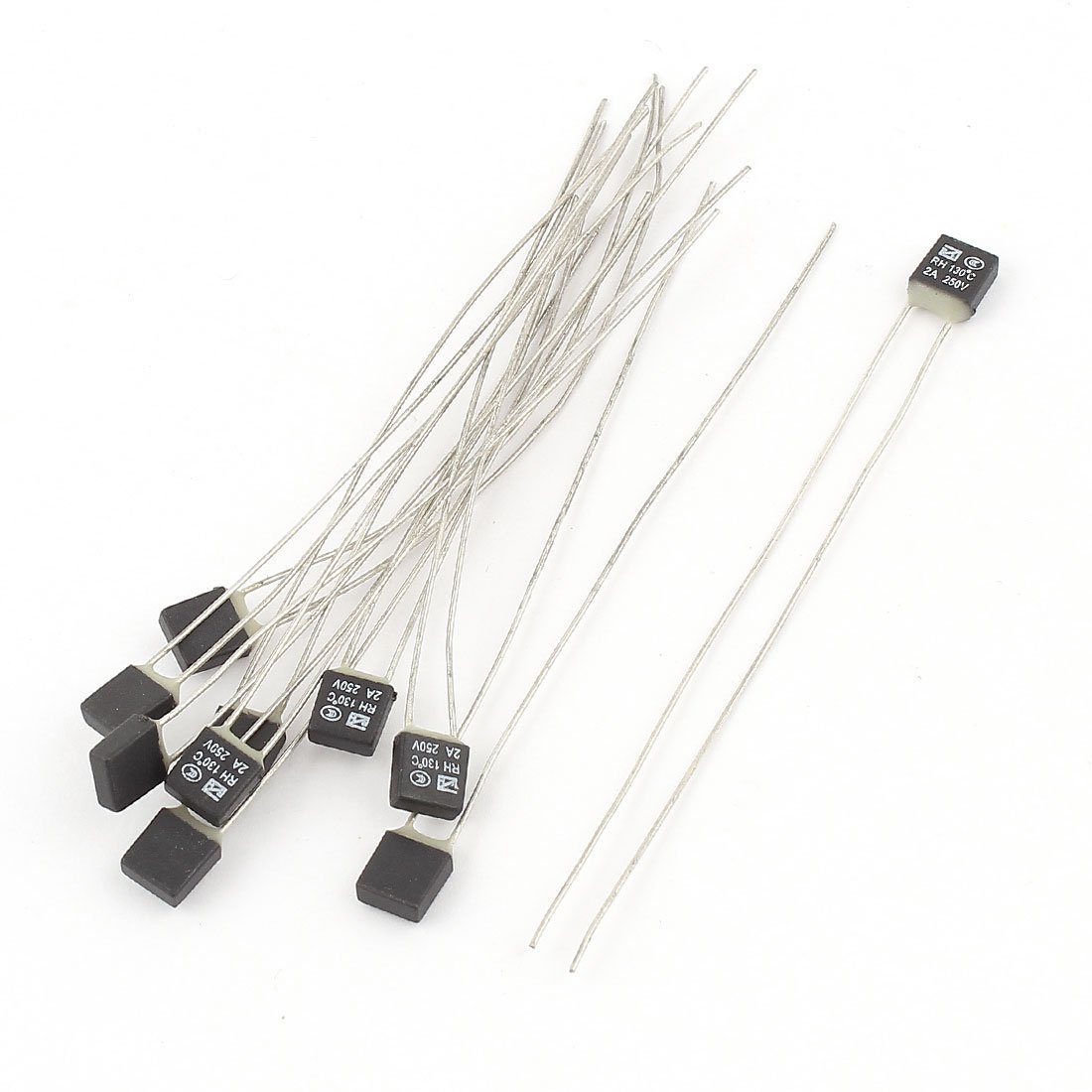 sourcingmap 10Pcs New RH 130C Double Lead Temperature Control Thermal Fuse 250V 2A Black
