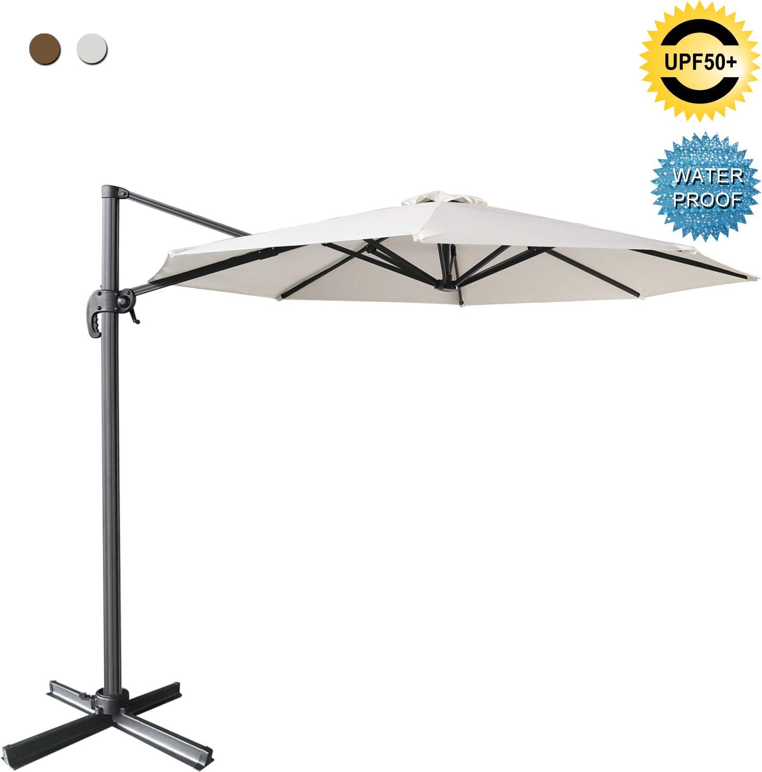 Patio Lawn Garden Umbrellas Abccanopy Patio Umbrellas Cantilever Umbrella Offset Hanging Umbrellas 9 Ft Outdoor Market Umbrella With Crank Cross Base For Garden Pool And Beach 12 Colors Light Beige Backyard