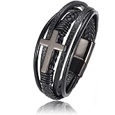 Vanski Mens Black Leather Bracelet Multi-Layer Braided Leather Cross Bracelet Religious Confirmation Gifts