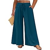 Aodemo Women's Plus Size Palazzo Pants Dressy Wide Leg Pants High Waist Casual Beach Flowy Culottes with Pockets