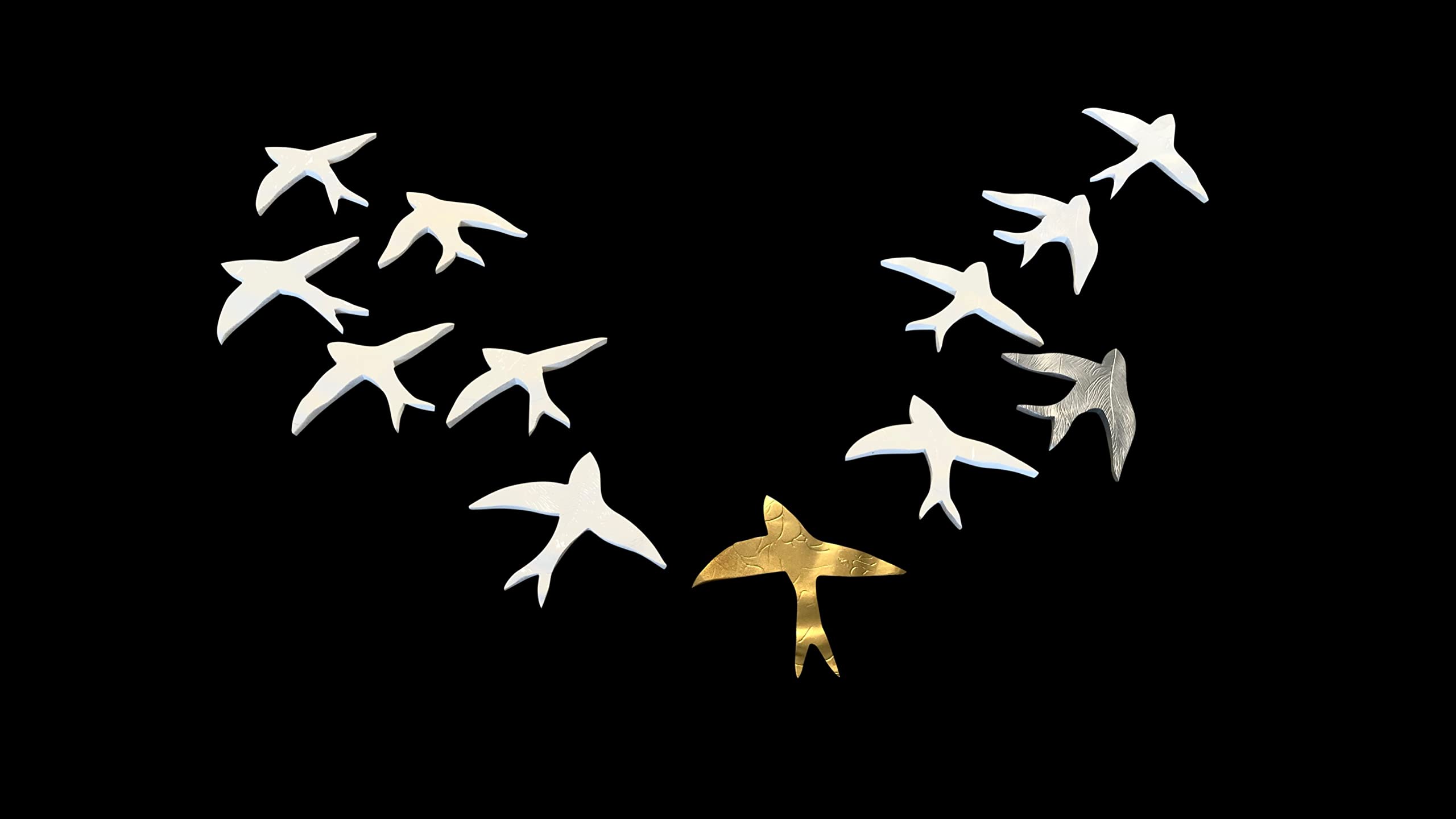 Swallows - Sky is the limit - Flock of Birds White Silver Gold Modern Sculpture Suitable for indoors outdoors bathrooms (White - Set of 5 Birds)