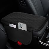 ongfuwu Car Center Console Cover, 12"&times;7.87" Armrest Cushion Pad (Black) | 2 Side Storage Pockets, Waterproof PU Leather, Elastic Straps Non-Slip, Universal Fits Most Vehicles