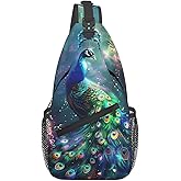 Krirteh Peacock Sling Bag For Women Men Fashion Backpack Crossbody Beautiful Peacock Shoulder Bag Sling Backpack Chest Bag Travel Hiking Casual Sport Daypack