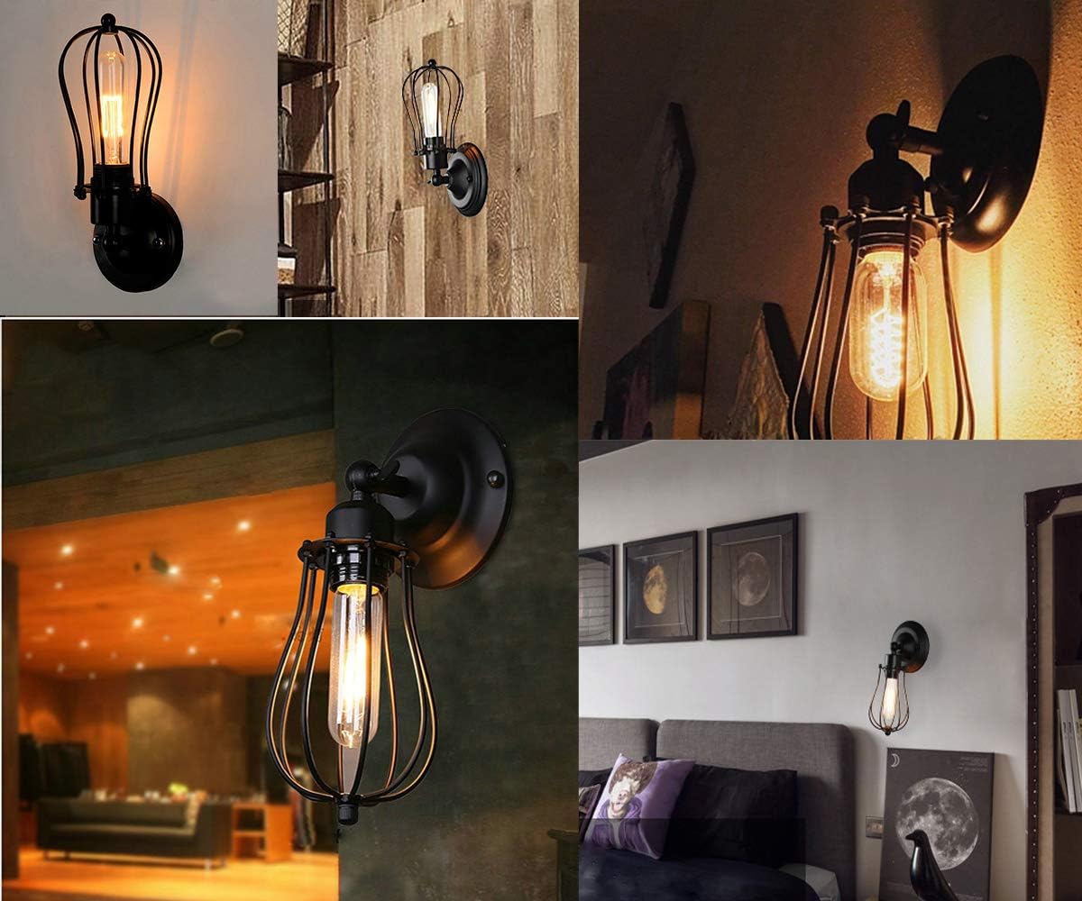 Wire Cage Wall Sconce Licperron Adjustable Industrial Wall Sconce 2 Pack Vintage Style Bedroom Garage Porch Mirror - - 
