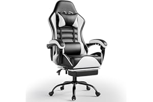Gaming Chair Office Desk Chair with Footrest, Wide Computer Chair for Adults, E-Sports Video Game Chairs (White)