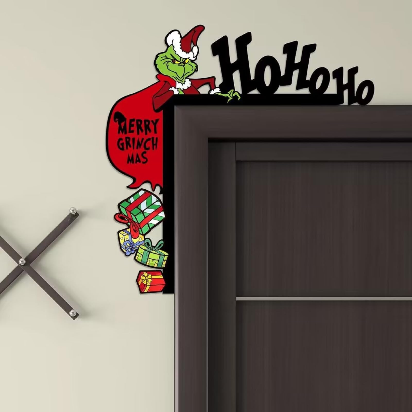Photo 1 of 2025 Christmas Door Frame Decoration, Wooden DIY Stitching Creatives Home Decor, Funny Door Corner Sign Decor, Christmas Door Topper for Christmas Party Ornament