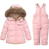 Mokitoni Baby Boy Winter Snowsuit Puffer Coat Toddler Girl Snow Pants Bib Jacket Clothes