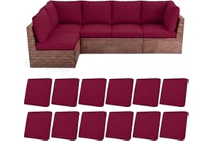 HEBE Stretch Patio Cushion Covers Set 12pcs,Waterproof Outdoor Couch Covers Replacement,Washable Reusable Seat Cushion Slipco