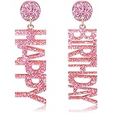 MALOYANVE Birthday Earrings Funny Colorful HAPPY BIRTHDAY Letter Birthday Cake Candy Acrylic Lightweight Dangle Earrings Celebration Birthday Party Jewelry Gifts for Women