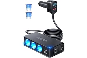 [2025 Upgraded] BESTEK Cigarette Lighter Splitter Adapter: 9 in 1 Multi Port Car Charger 148W 3-Socket PD 30W and QC3.0 18W Charging Ports LED Display Vehicle Super Fast Charger for 12V/24V