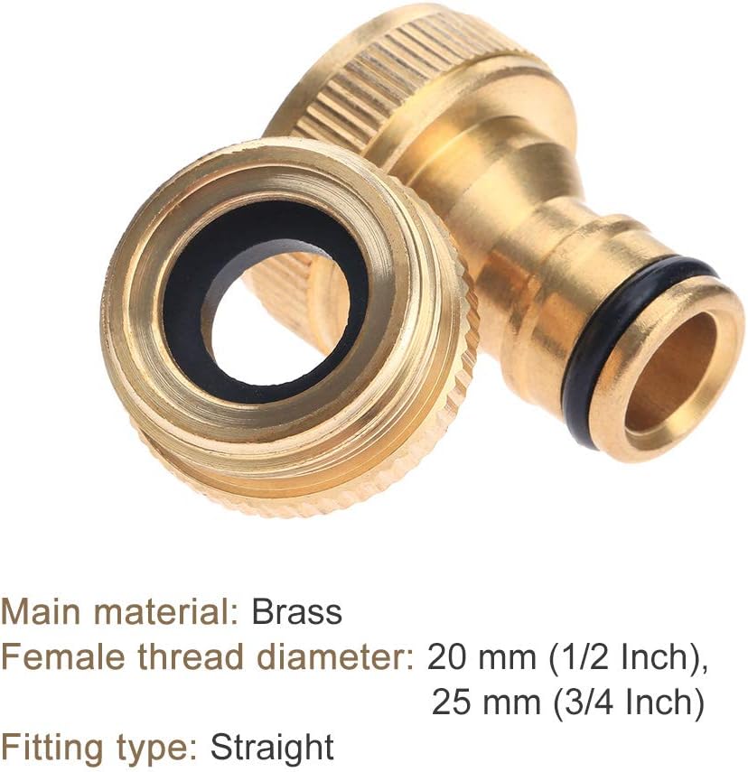 DRELD Brass Hose Tap Connector 1/2 Inch to 3/4 Inch, Brass Garden Hose