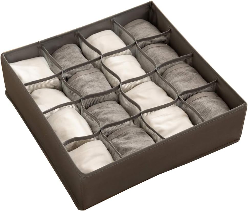 ALYERALYER Collapsible Fabric Drawer Organizer Divider,Closet Storage Box Bins Containers for Panties,Underwear, Ties,Bras, Socks, Lingerie (Gray-16 cells)