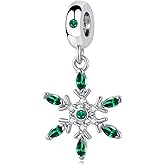 QeenseKc Snowflake Dangle Charm Birthstone Bead Compatible with Pandora Bracelet Women Christmas Gift