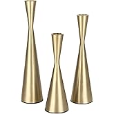 Vixdonos Brass Gold Taper Candlestick Holders Metal Candle Holders Set of 3 Table Mantel Decorative Candle Stand for Wedding, Dinning, Party,Home Decor (Gold)