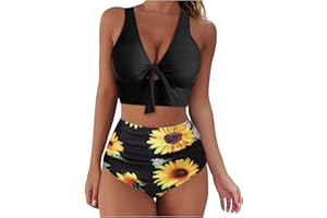 Olivcker High Waisted Bikini Sets for Women Two Piece Front Tie Knot Swimsuits Crisscross Back Sexy Bathing Suits with Padded
