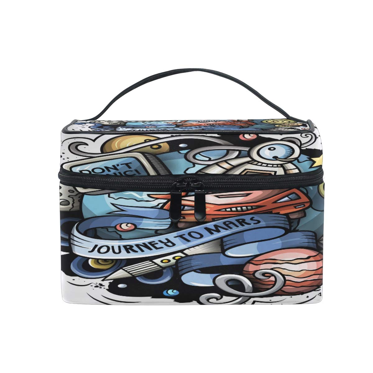 Don't Panici Journey To Mars Makeup Bag, Cosmetic Bag, Toiletry Bag, Cosmetic Makeup Organizer Case Storage, for Women, Men, Kids, Girls, Traveling, Professional, With Mesh Bag Brush Holder