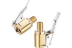 EVOULTES 2pcs Tire Air Chuck with Clip Adapter, Brass Tire Inflation Hose Adapter with Locking Tire Nozzle Valve Thread, Unscrewed Twist Connection Converts to Locking Connection for Air Compressor Pump Clamp