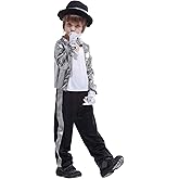lontakids Kids Boys 80s Costume Michael Cosplay Hip Hop Stage Outfits with Matched Hat Gloves