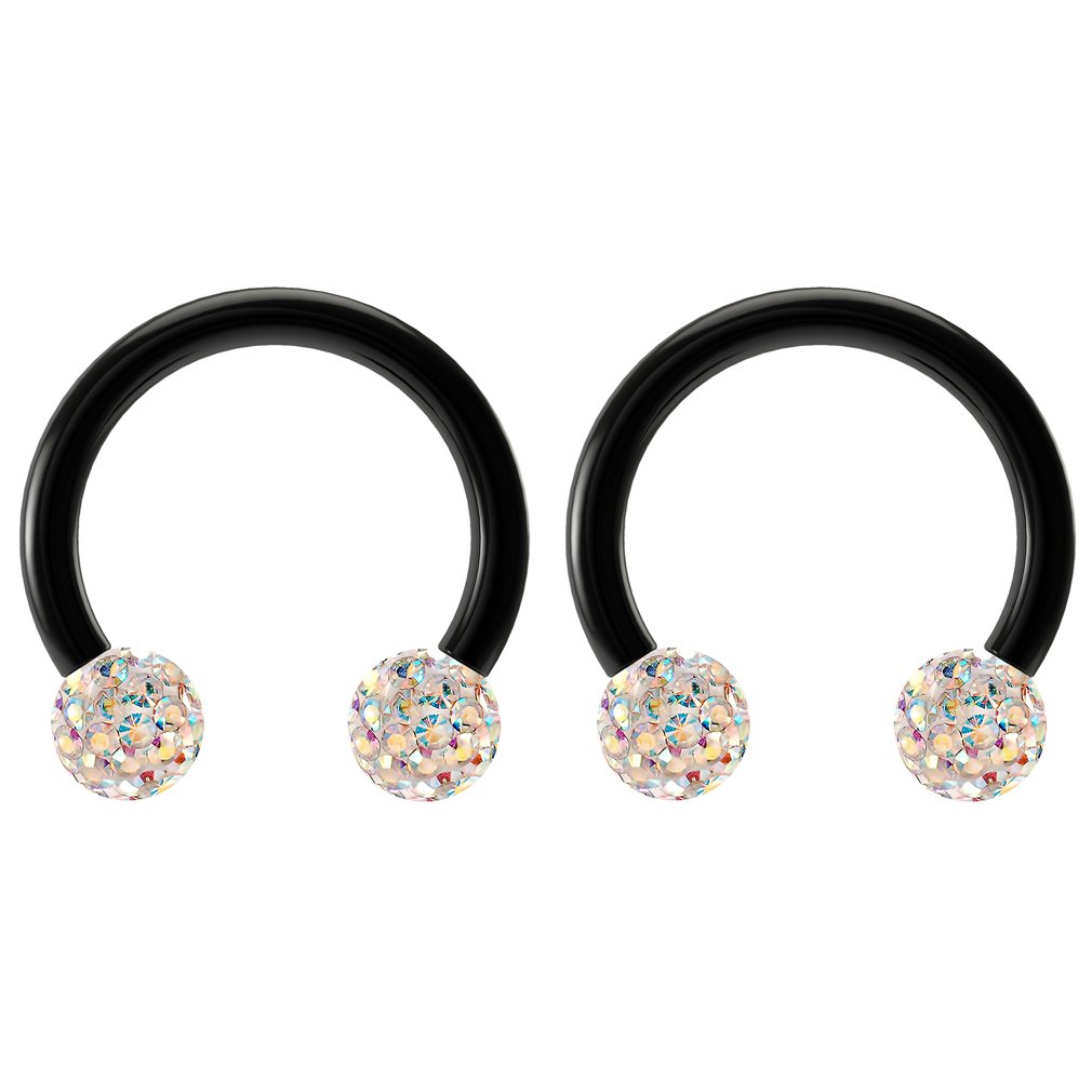 2pc 16g 1.2mm Aurora Borealis Crystal Circular Barbell Horseshoe Bar Earrings Black Hoop Piercing Rings 8mm