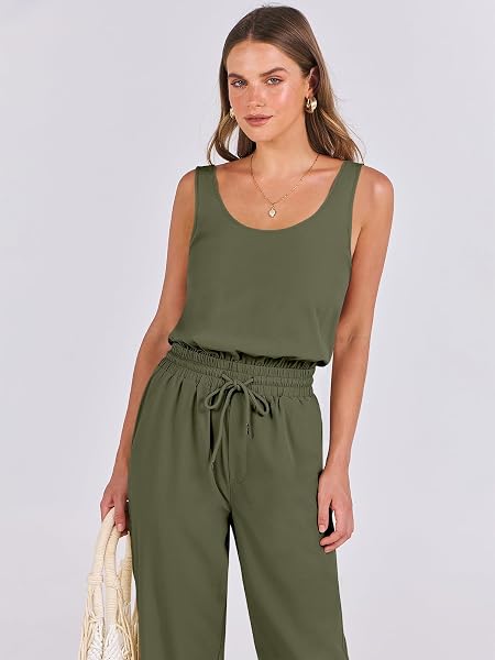 ANRABESS WOMEN SUMMER SLEEVELESS CASUAL LOOSE JUMPSUITS BACKLESS TANK JOGGER PANTS JUMPER ROMPER BEACH VACATION OUTFITS 1498JUNLV-S, SMALL, ARMY GREEN