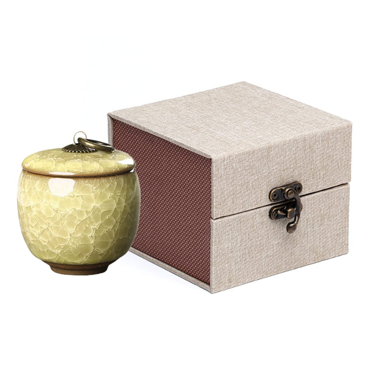 Handicrafted Ceramics Mini Souvenir Urns, Cremation Urns Ceramics Memorial Ashes Urn, Small Urn for Human Ashes or Pets Coffin, Sealed Ceramic (Yellow) โ image 1