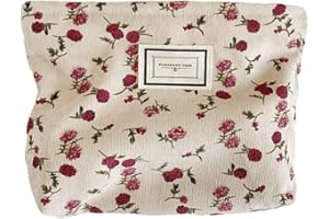 SxoSyo Cosmetic Bags for Women Makeup Bag Large Capacity Purse Travel Toiletry Zipper Storage Pouch Make up Brushes Organizer for Gifts (Beige, Rose)