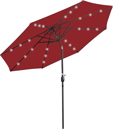 Amazon Com Super Deal 10ft Solar Led Lighted Patio Umbrella Table Umbrella Push Button Tilt Adjustment Crank Lift System Aluminum Ribs For Patio Garden Backyard Deck Poolside And More Burgundy