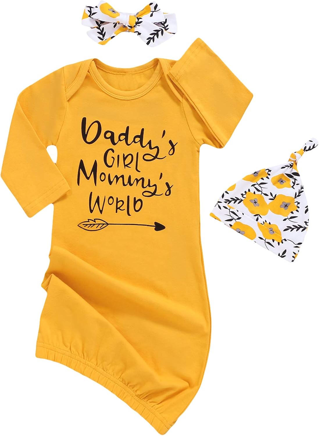 Dramiposs Newborn Girls Isn't She Lovely Floral Nightgowns Long Sleeve Outfits with Hat and Headband: Clothing