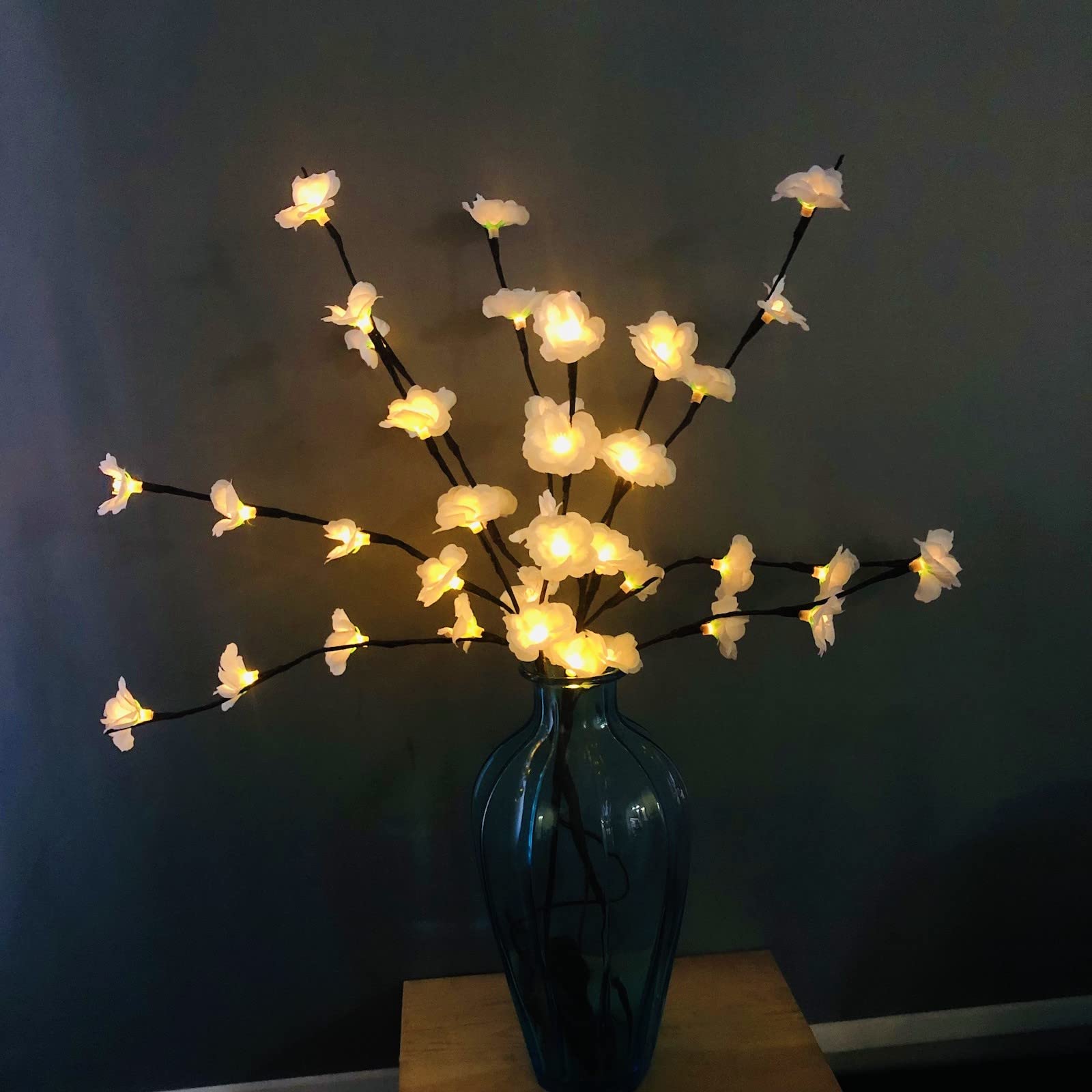 Riaxuebiy LED Plum Flower Twig Lights Artificial Branch Lights Flexible Branch for Home Vase Table Room Wedding Christmas Decoration (White Plum Flower, 2pcs)