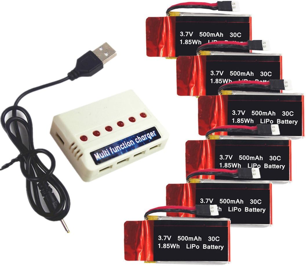 Wwman 6pcs 3.7V 500mah Batteries and 1to6 Battery Charger for UDI U45 U42 U42W SYMA X5SW X5SC Rc Quadcopter Drone Spare Parts