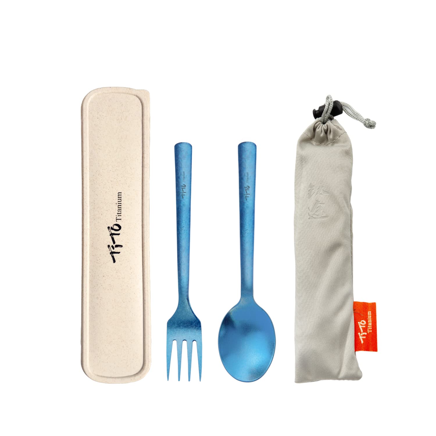 TiTo Titanium Bright Colorful Ultra Lightweight Titanium Camping Utensil Set Eco-Friendly Titanium Spork Spoon for Backpacking Hiking Outdoors (Blue)