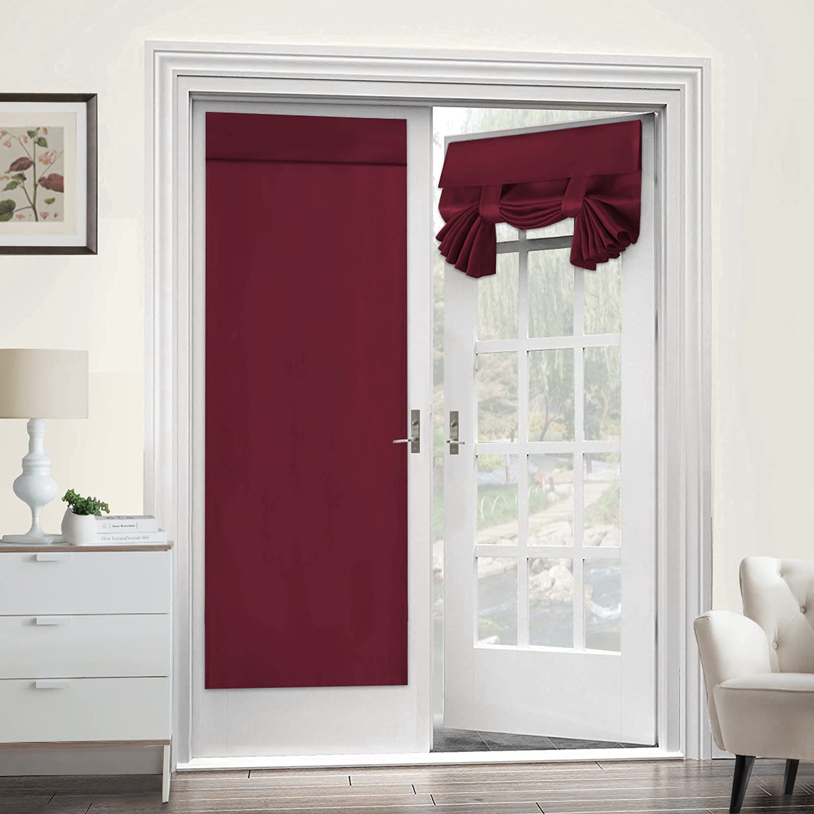 Topchances French Door Panel Curtains Set of 2, Punch-Free Velcro Blackout Door Curtains, Thermal Insulated & Dustproof Door Curtains for Patio Door/Indoor 26" x 68" (Wine Red)
