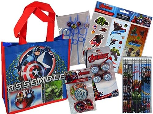 Children's Avengers Party Favors and Cupcake Set for 16 Guests-INCLUDES A BONUS Avengers Tote Bag for the Birthday Child!