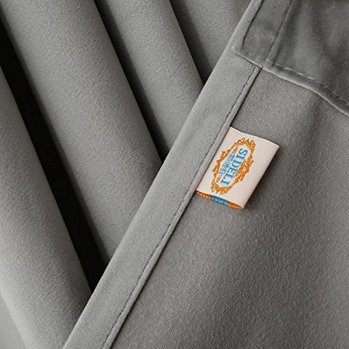 Sideli Solid Rod Pocket Matt Heavy Velvet Curtain Drape Panel Blackout Super Soft in Theater| Bedroom| Living Room| Hotel 1 Piece (52-Inch-by-102-Inch, Gray-rod pocket) - Thumbnail 3