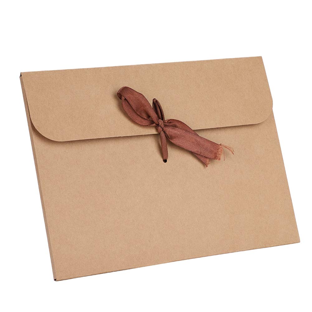 10 PCS Gift Card Envelopes Kraft Paper Envelopes Bow Ribbon Greeting Cards Holder Vintage Invitation Envelope for Christmas Anniversary Wedding Birthday Festival