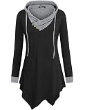 Miagooo Uneven Hem Hoodie Tunic - Long Sleeve, Pocket, Lightweight Rayon/Spandex Blend, Casual Top In Blue Grey - View #5