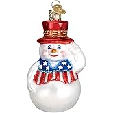 Old World Christmas Patriotic Snowman Glass Blown Ornament for Christmas Tree, Handcrafted Holiday Decoration, Snowman Collection