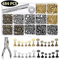 Ehope 480 Sets 4 Colors 3 Sizes Leather Rivets Double Cap Rivet Tubular Metal Studs with 4 Pieces Setting Tool Kit for Leather Craft Repairs Decoration