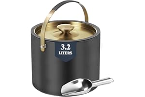 3.2L Insulated Ice Buckets for Parties, Elegant Double Wall Stainless Steel Champagne Buckets with Lid & Scoop,Ideal for Cock