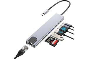 USB C HUB, 8 in 1 USB C Adapter with 4K HDMI, 100W PD, USB C Port, USB 3.0, RJ45 Ethernet, SD/TF Card Reader, Docking Station
