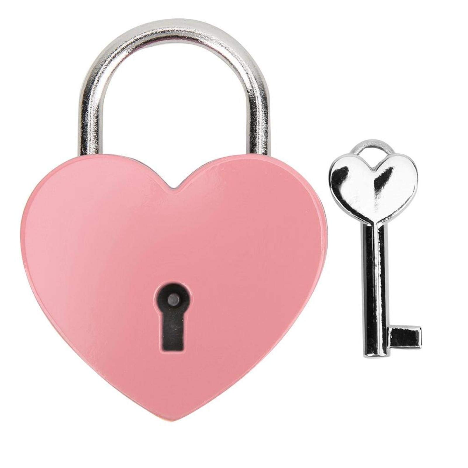 Padlock, Metal Heart Shaped Lock with Key, Metal Lock for Luggage Diary Book Jewelry Box(Pink)