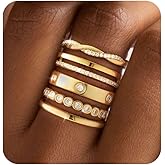 RLMOON Stackable Gold Rings for Women Non Tarnish Dainty 14K Gold/Silver Plated Stacking Thumb Rings Cubic Zirconia Eternity Wedding Band Rings Gold Jewelry Size 6-10